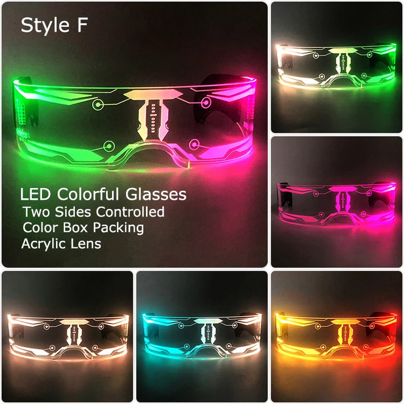 Acrylic LED Luminous Glasses Glow Party Glasses Neon Light up Visor Eyeglasses DJ Bar Party Eyewear for Halloween Christmas