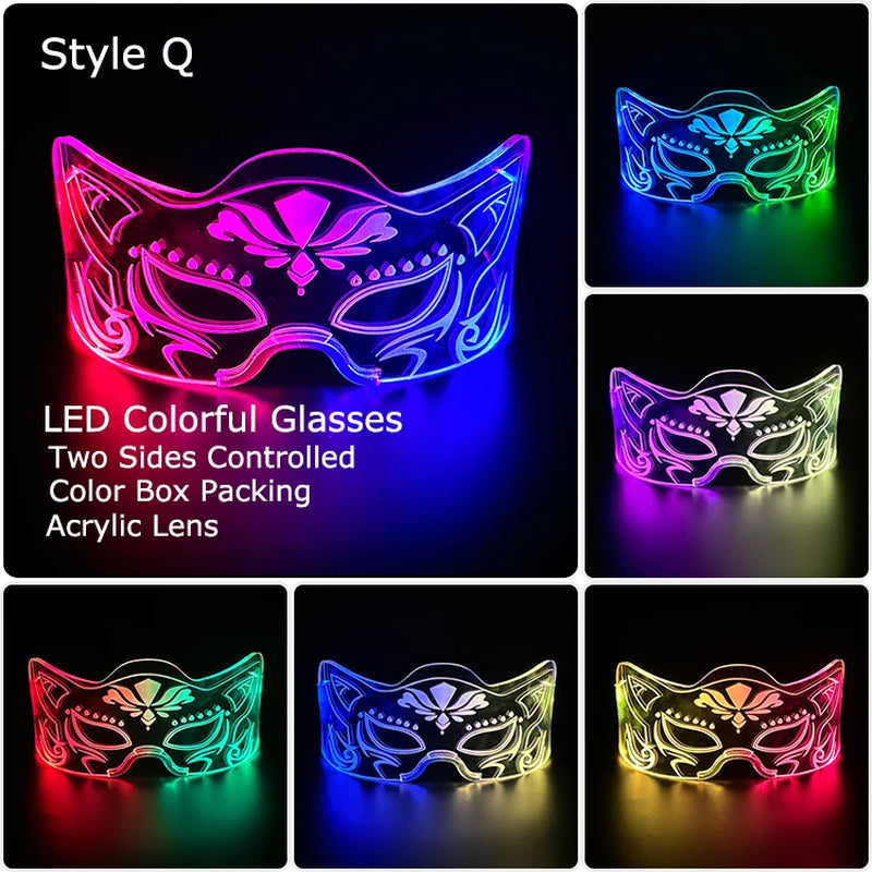 Acrylic LED Luminous Glasses Glow Party Glasses Neon Light up Visor Eyeglasses DJ Bar Party Eyewear for Halloween Christmas