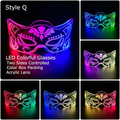 Acrylic LED Luminous Glasses Glow Party Glasses Neon Light up Visor Eyeglasses DJ Bar Party Eyewear for Halloween Christmas