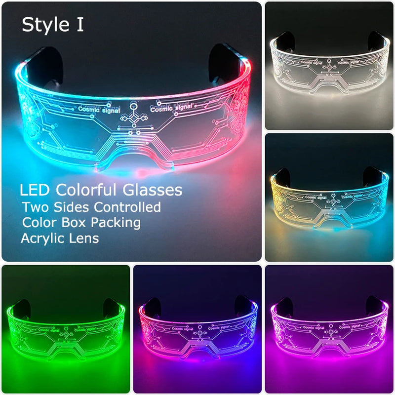 Acrylic LED Luminous Glasses Glow Party Glasses Neon Light up Visor Eyeglasses DJ Bar Party Eyewear for Halloween Christmas