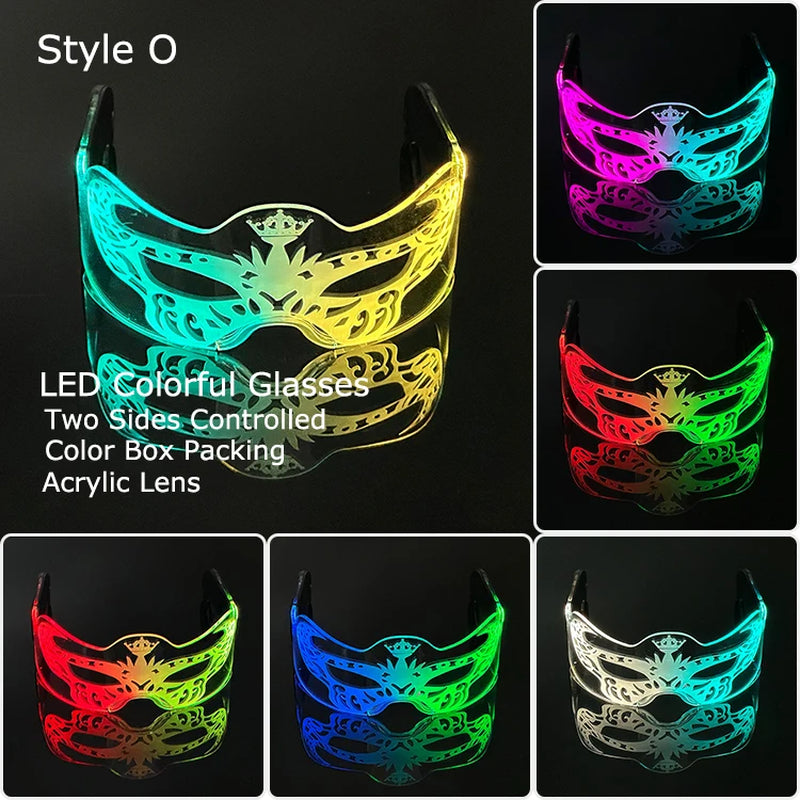 Acrylic LED Luminous Glasses Glow Party Glasses Neon Light up Visor Eyeglasses DJ Bar Party Eyewear for Halloween Christmas