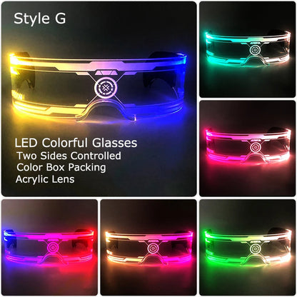 Acrylic LED Luminous Glasses Glow Party Glasses Neon Light up Visor Eyeglasses DJ Bar Party Eyewear for Halloween Christmas