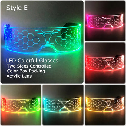 Acrylic LED Luminous Glasses Glow Party Glasses Neon Light up Visor Eyeglasses DJ Bar Party Eyewear for Halloween Christmas
