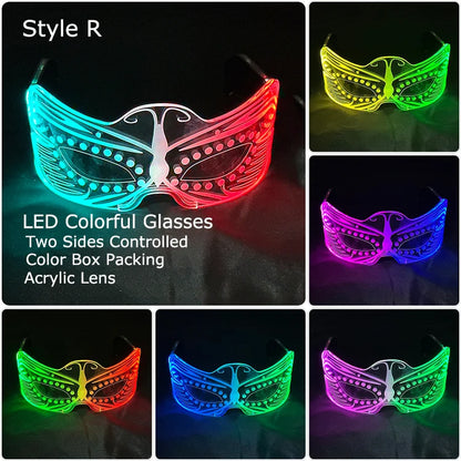 Acrylic LED Luminous Glasses Glow Party Glasses Neon Light up Visor Eyeglasses DJ Bar Party Eyewear for Halloween Christmas