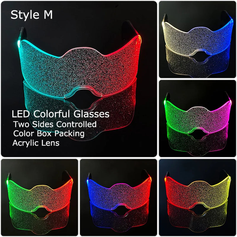 Acrylic LED Luminous Glasses Glow Party Glasses Neon Light up Visor Eyeglasses DJ Bar Party Eyewear for Halloween Christmas