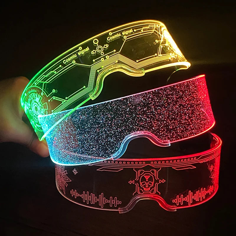 Acrylic LED Luminous Glasses Glow Party Glasses Neon Light up Visor Eyeglasses DJ Bar Party Eyewear for Halloween Christmas