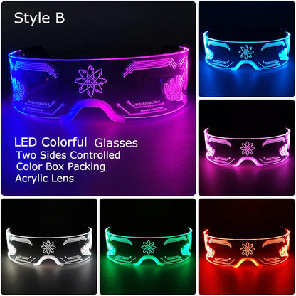 Acrylic LED Luminous Glasses Glow Party Glasses Neon Light up Visor Eyeglasses DJ Bar Party Eyewear for Halloween Christmas