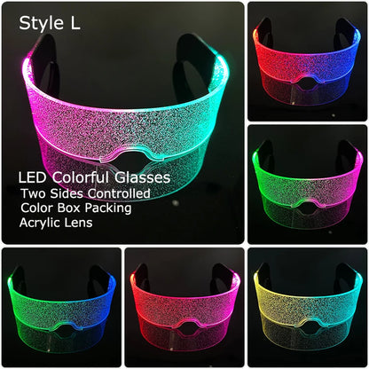 Acrylic LED Luminous Glasses Glow Party Glasses Neon Light up Visor Eyeglasses DJ Bar Party Eyewear for Halloween Christmas
