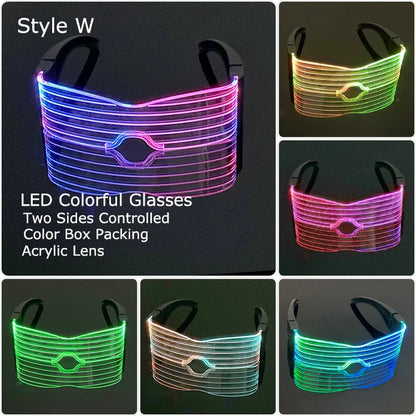 Acrylic LED Luminous Glasses Glow Party Glasses Neon Light up Visor Eyeglasses DJ Bar Party Eyewear for Halloween Christmas