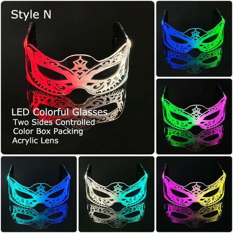 Acrylic LED Luminous Glasses Glow Party Glasses Neon Light up Visor Eyeglasses DJ Bar Party Eyewear for Halloween Christmas